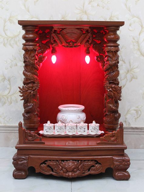 BÀN THỜ ÔNG ĐỊA GỖ GÕ ĐỎ CỘT NỔI 68x68x108 (Ngang x Sâu x Cao) OD14