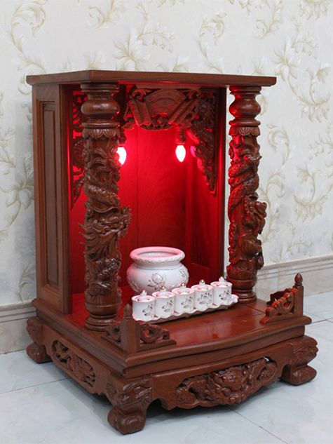 BÀN THỜ ÔNG ĐỊA GỖ GÕ ĐỎ CỘT NỔI 68x68x108 (Ngang x Sâu x Cao) OD14