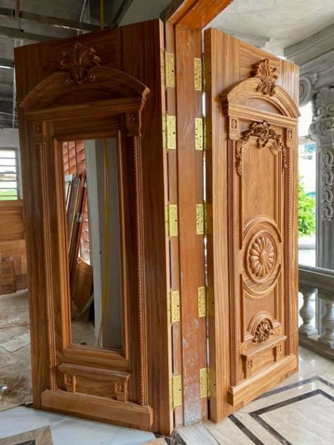 Cửa gỗ 2 lớp có đục hoa văn mẫu CG13