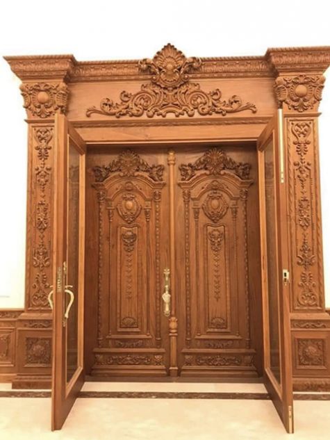 Cửa gỗ 2 lớp có đục hoa văn mẫu CG60