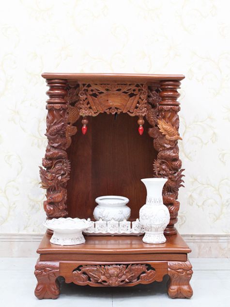BÀN THỜ ÔNG ĐỊA GỖ GÕ ĐỎ CỘT NỔI OD13 - 60x60x88 (Ngang x Sâu x Cao)