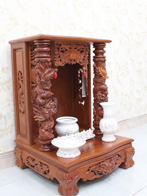 BÀN THỜ ÔNG ĐỊA GỖ GÕ ĐỎ CỘT NỔI OD13 - 60x60x88 (Ngang x Sâu x Cao)