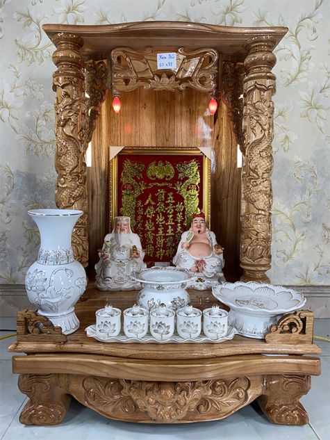 Bàn thờ ông địa gỗ Xoan 56x56x88 (Ngang x Sâu x Cao)