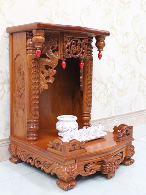 Bàn thờ thần tài ông địa gỗ đỏ cột nữa - OD33 - 48x48x68 (Ngang x Sâu x Cao)
