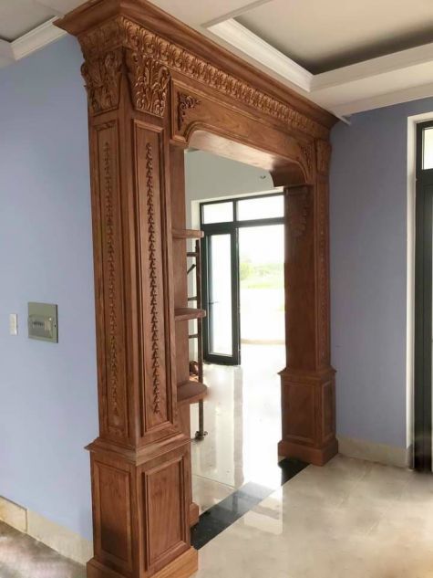 Vách gỗ đục hoa văn 2 côt lớn mẫu CG15