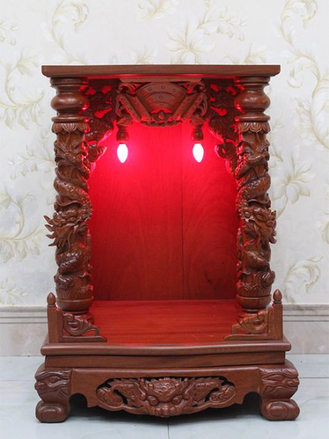 BÀN THỜ ÔNG ĐỊA GỖ GÕ ĐỎ CỘT NỔI 68x68x108 (Ngang x Sâu x Cao) OD14