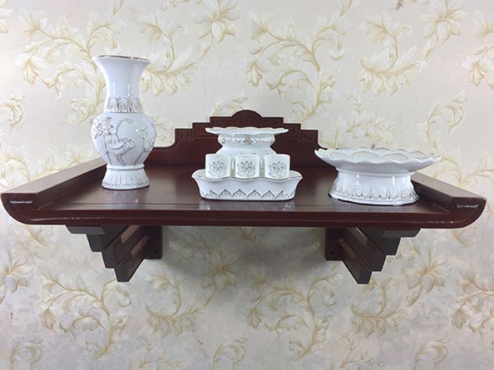Bàn thờ treo tường gỗ sồi sơn màu đậm sâu 40cm x ngang 60cm