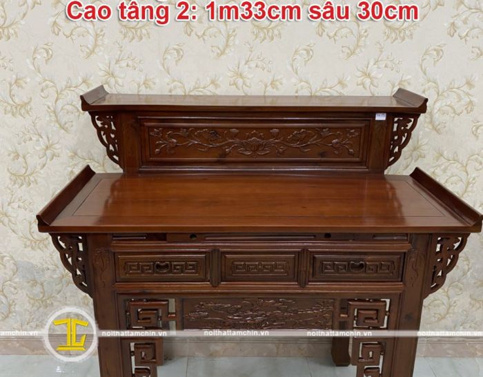 Bàn thờ gia tiên 2 tầng gỗ tràm ngang 1m27cm sâu 81cm