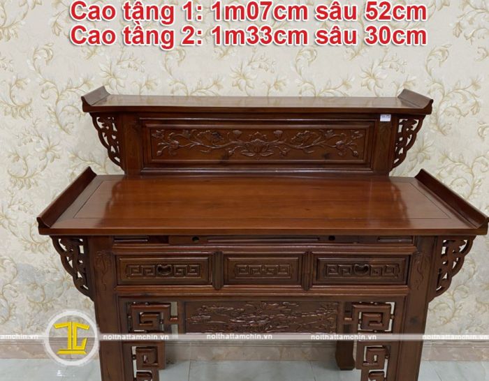 Bàn thờ gia tiên 2 tầng gỗ tràm ngang 1m27cm sâu 81cm