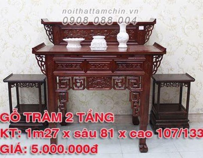 Bàn thờ gia tiên 2 tầng gỗ tràm ngang 1m27cm sâu 81cm