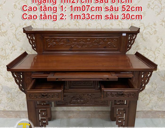 Bàn thờ gia tiên 2 tầng gỗ tràm ngang 1m27cm sâu 81cm