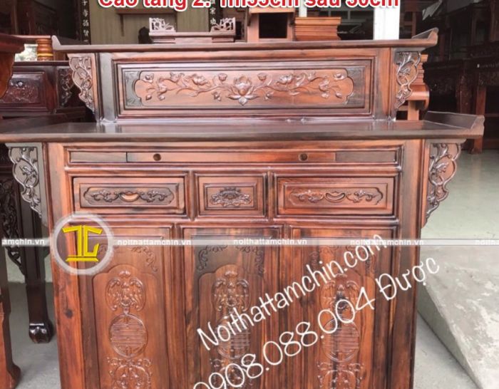 Bàn thờ gia tiên 2 tầng gỗ muồng tủ gỗ GT10