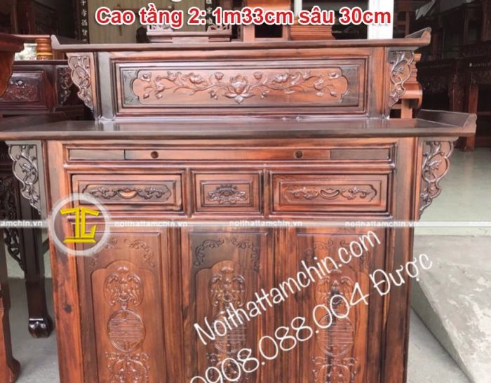 Bàn thờ gia tiên 2 tầng gỗ muồng tủ gỗ GT10