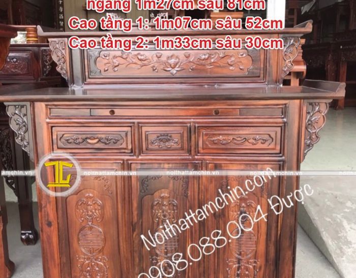 Bàn thờ gia tiên 2 tầng gỗ muồng tủ gỗ GT10