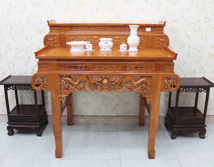 Bàn thờ gia tiên gỗ gõ đỏ tay cuốn 2 tầng GT02