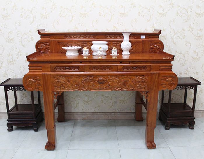 Bàn thờ gia tiên gỗ căm xe 2 tầng chân 10  GT05