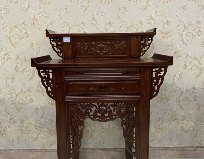 Bàn thờ gia tiên 2 tầng gỗ tràm ngang 88cm sâu 81cm