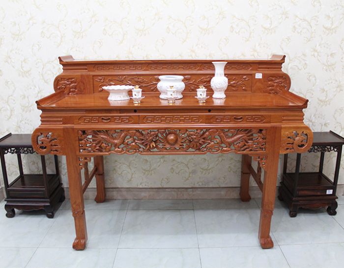 Bàn thờ gia tiên gỗ gõ đỏ tay cuốn 2 tầng GT01