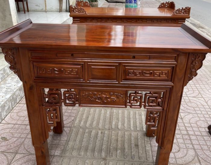 Bàn thờ gia tiên 1 tầng gỗ tràm ngang 1m27cm cao 1m07 sâu 60cm - GT108