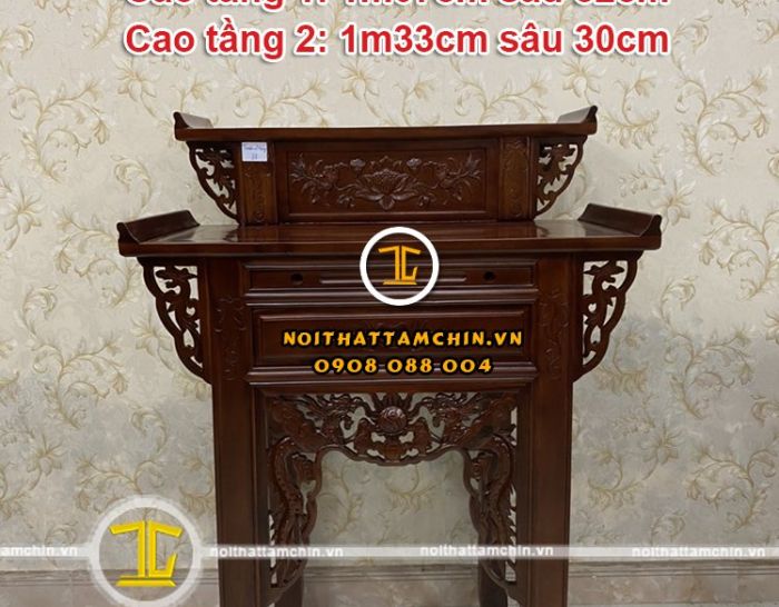 Bàn thờ gia tiên 2 tầng gỗ tràm ngang 88cm sâu 81cm