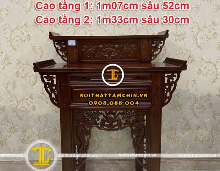 Bàn thờ gia tiên 2 tầng gỗ tràm ngang 88cm sâu 81cm