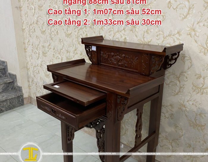 Bàn thờ gia tiên 2 tầng gỗ tràm ngang 88cm sâu 81cm