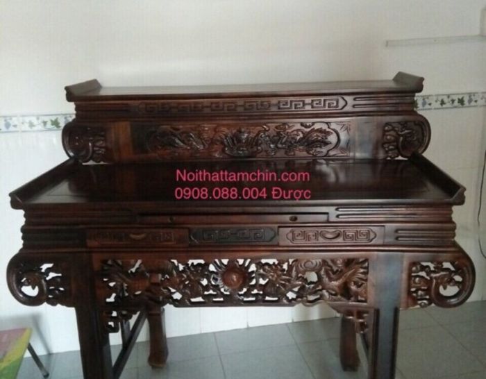 Bàn thờ gia tiên 2 tầng gỗ muồng tay cuốn GT09