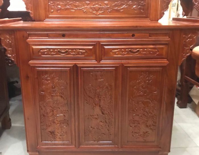Bàn thờ gia tiên 2 tầng tủ gỗ tràm 1m27
