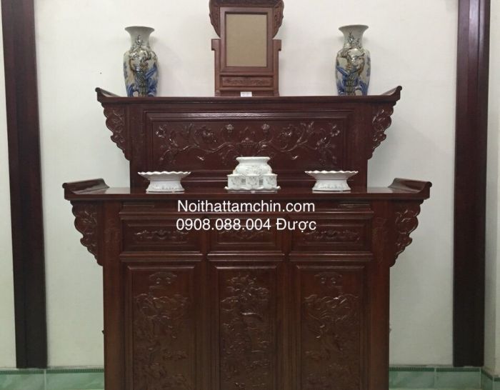 Bàn thờ gia tiên gỗ căm xe 2 tầng tủ GTCX08