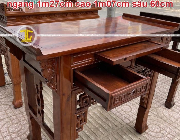 Bàn thờ gia tiên 1 tầng gỗ tràm ngang 1m27cm cao 1m07 sâu 60cm - GT108