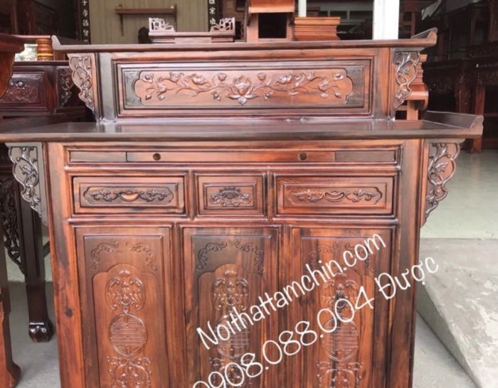 Bàn thờ gia tiên 2 tầng gỗ muồng tủ gỗ GT10