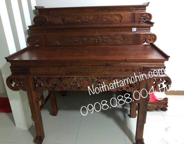 Bàn thờ gia tiên 3 tầng gỗ tràm tay cuốn 1m54