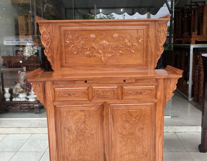 Bàn thờ gia tiên gỗ gõ đỏ 2 tầng tủ GTGD09