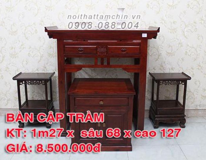Bàn thờ gia tiên cặp gỗ tràm ngang 1m27