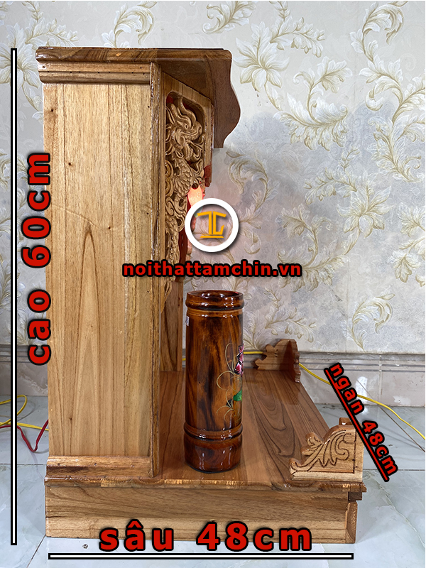 Bàn thờ ông địa gỗ xoan đế hộp 48 x 48 x 60 (Ngang x Sâu x Cao)
