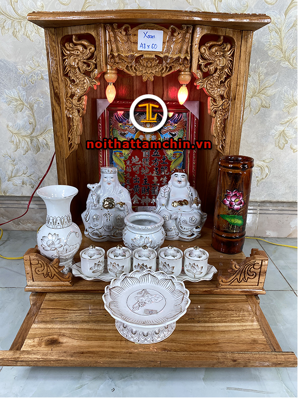 Bàn thờ ông địa gỗ xoan đế hộp 48 x 48 x 60 (Ngang x Sâu x Cao)