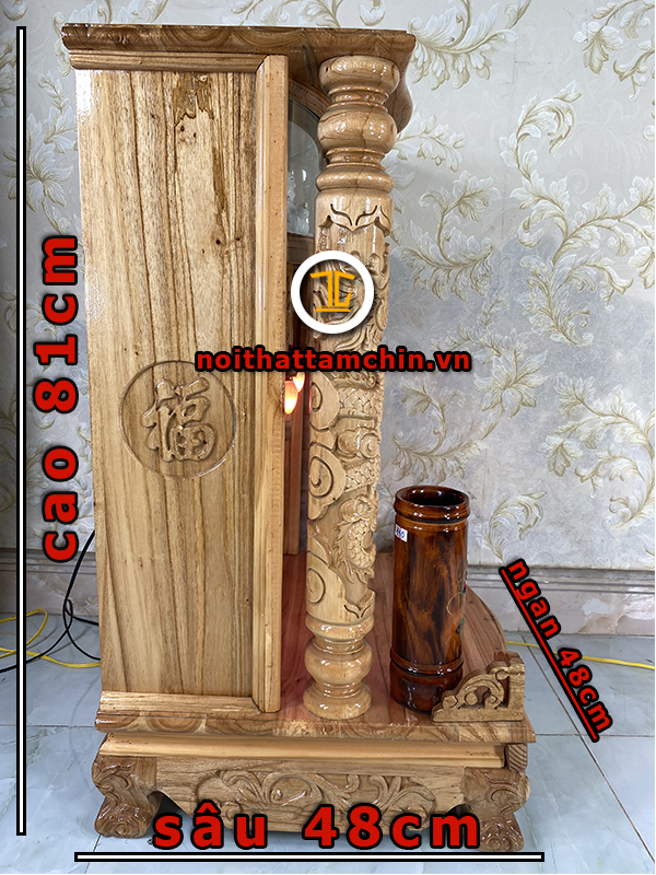 Bàn thờ ông địa gỗ xoan hộp đèn 48 x 48 x 81 (Ngang x Sâu x Cao)